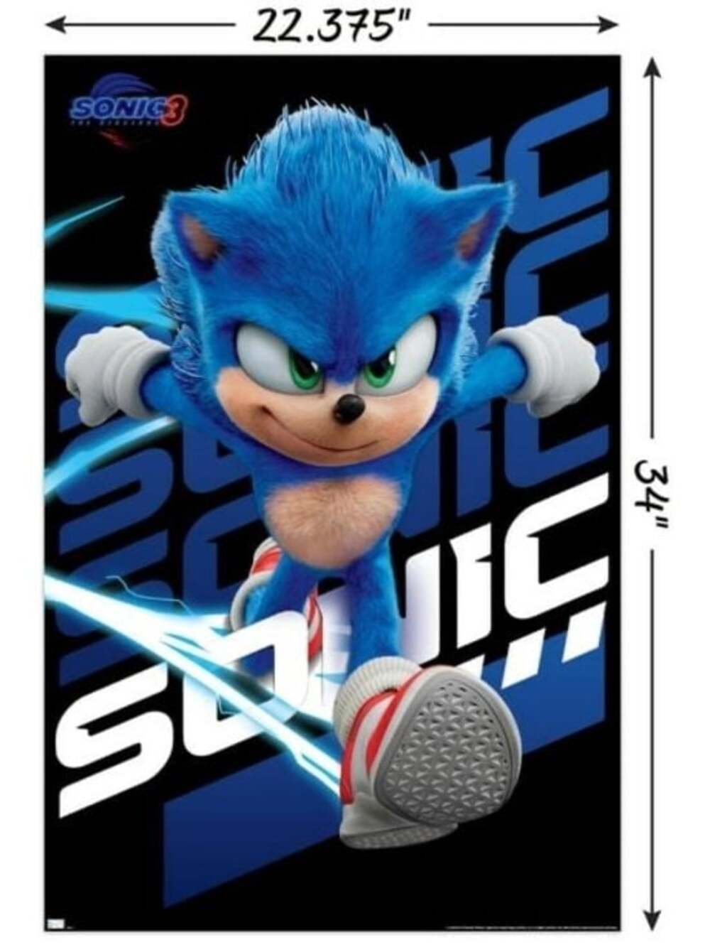 Sonic the Hedgehog 3 Poster 22x34 Movie Wall Art New Sealed Rolled